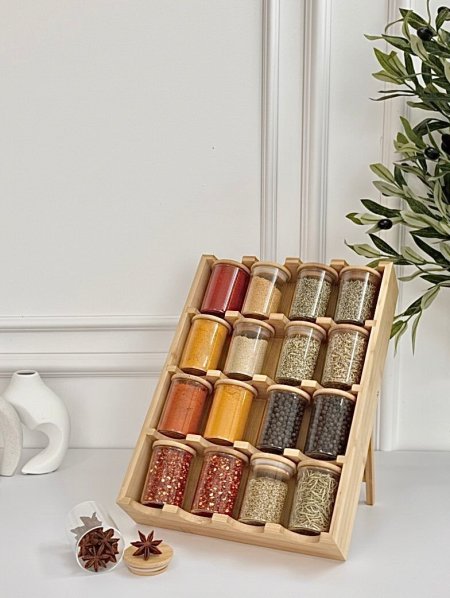 طقم 16 المرتبان + رف خشب بهارات