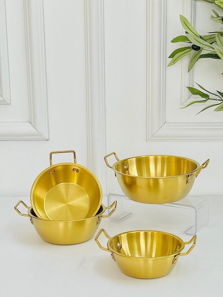 طقم 4 صحن بيد معدن استخدام غاز