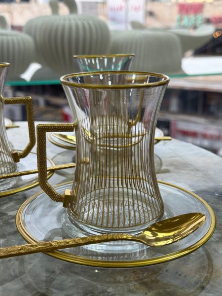 كاسات قرفة وشاي 12 + 12 معالق كريستال