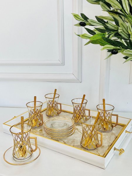 طقم 6 كاسات + 6 صحن + 6 معالق