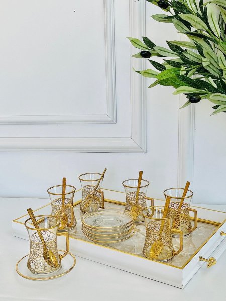 طقم 6 كاسات + 6 صحن + 6 معالق