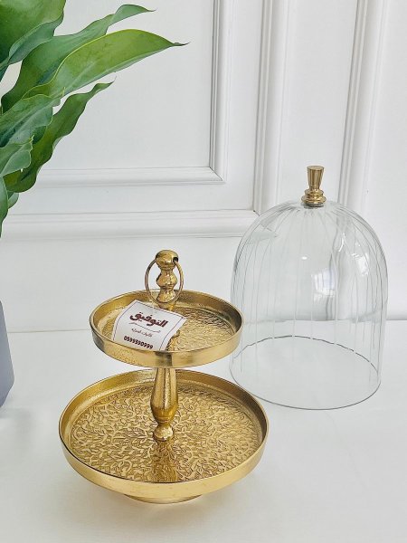 مضيفة 2 رف نحاس وزجاج هندي