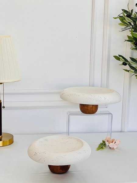 طقم 2 جاط قاعدة خشب حجري