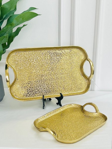 طقم 2 صنية نحاس هندي مستطيل