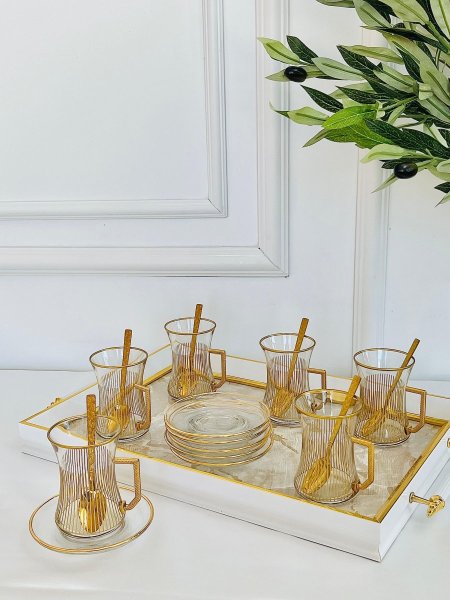 طقم 6 كاسات + 6 صحن + 6 معالق