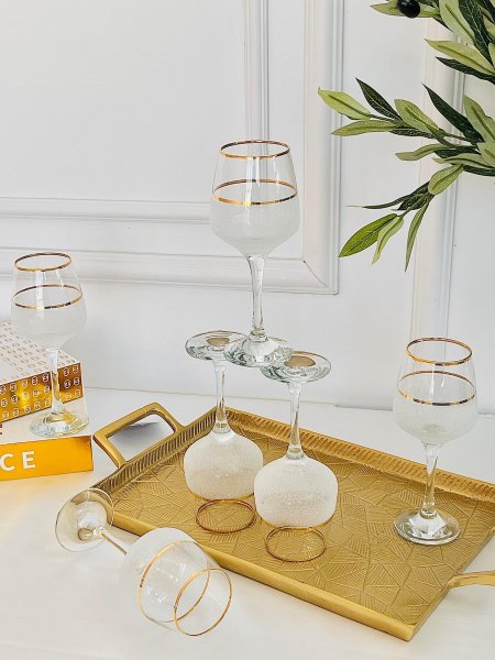 طقم 6 كاسات شراب كعب كريستال ميرانو