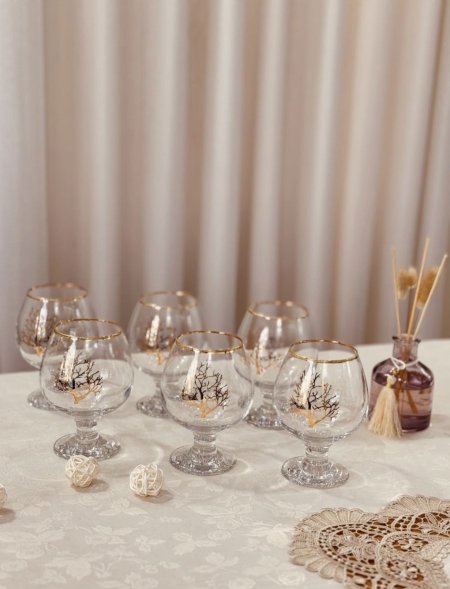 طقم 6 كاسات شراب كعب قصير