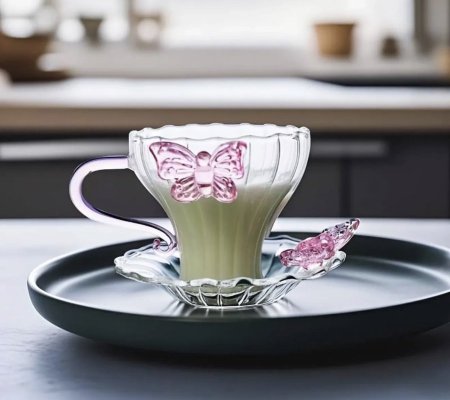 فنجان نسكافية + صحن زجاج