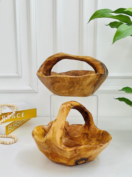 سلة فواكة خشب حجم كبير