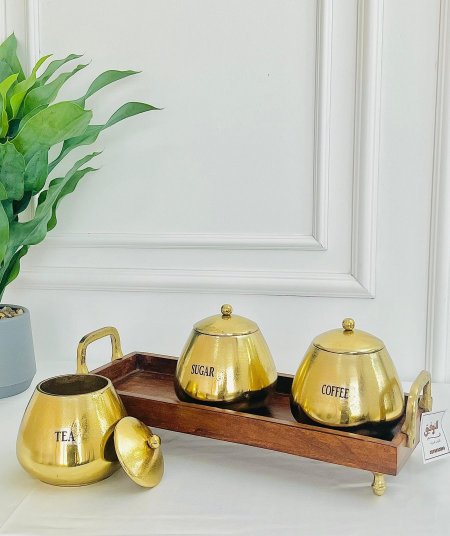 طقم مضايف 3 قطع + صنية خشب هندي