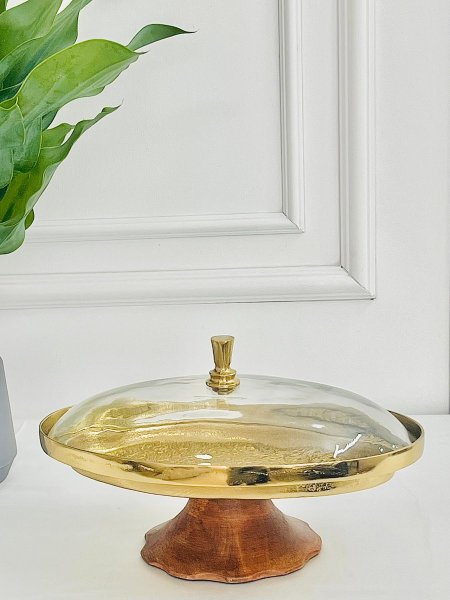 مضيفة نحاس قاعده خشب هندي