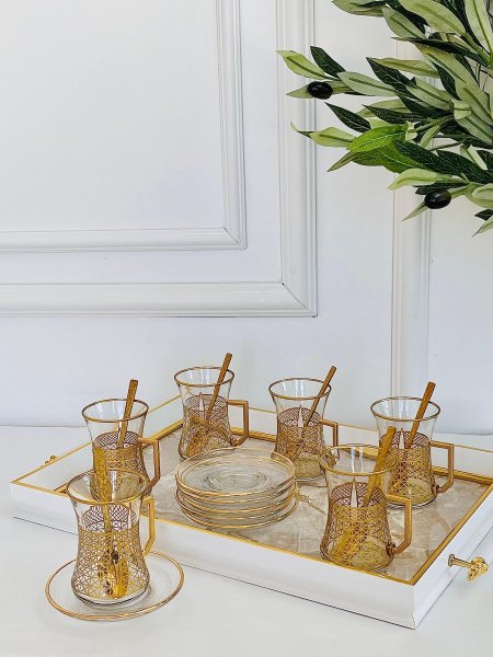 طقم 6 كاسات + 6 صحن + 6 معالق