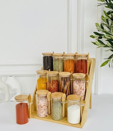 طقم 12 المرتبان + معالق + رف حجم كبير