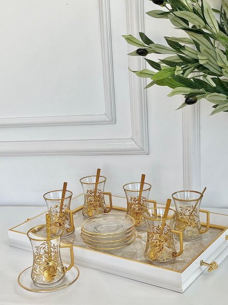 طقم 6 كاسات + 6 صحن + 6 معالق