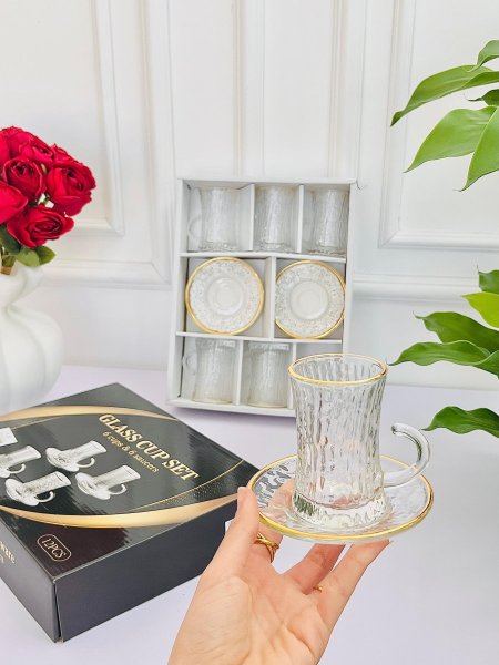 طقم كاسات شاي 6 + 6 صحن مثلج