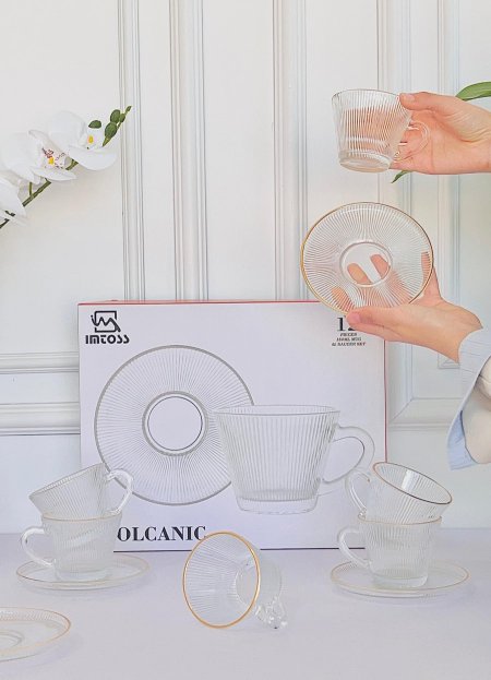 طقم 6 فنجان شاي + 6 صحون مذهب