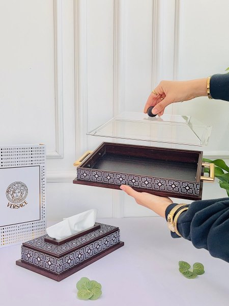 مضيفة خشب بيد ذهبي مستطيل