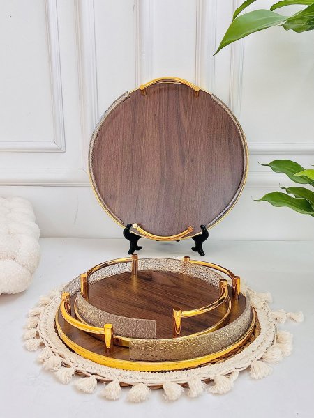 طقم 3 صواني خشب بني