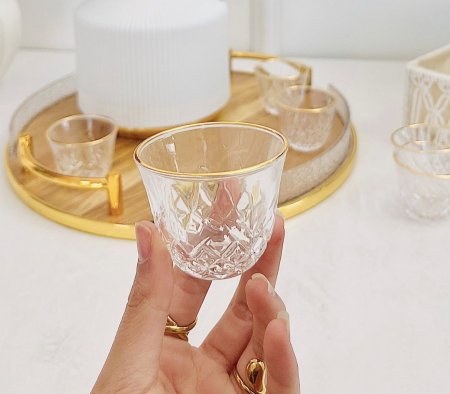 طقم 12 الفنجان ساده اطار مذهب