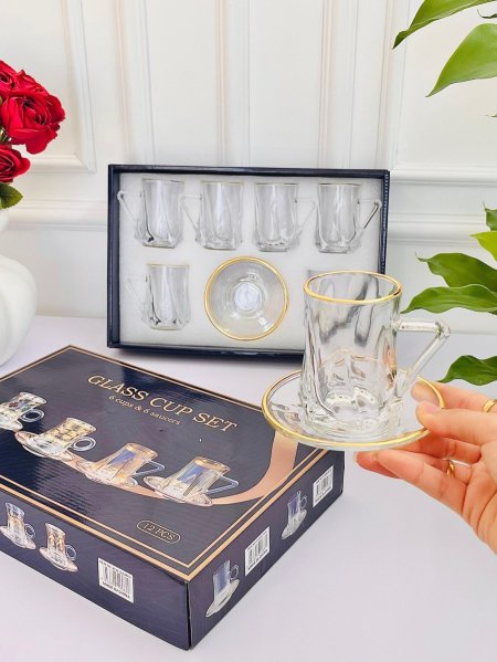 طقم كاسات شاي 6 + 6 صحن