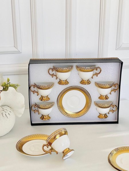 طقم 6 فنجان قهوة كعب مذهب