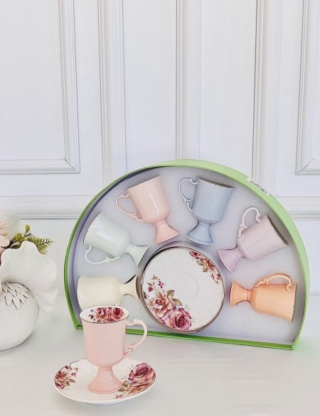 طقم 6 فنجان قهوة كعب ملون