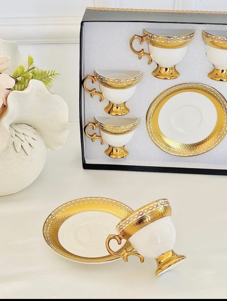 طقم 6 فنجان قهوة كعب مذهب