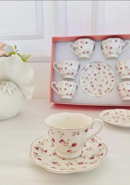 طقم 6 فنجان شاي ورد