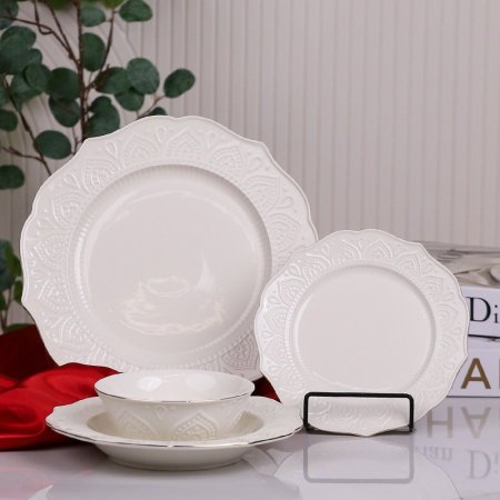 طقم صحون سفرة 24 قطعه اطار مذهب