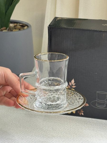 طقم كاسات شاي 6 + 6 صحون مثلج