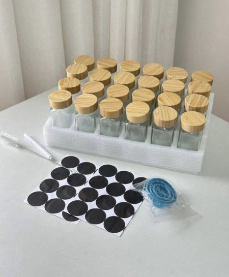 طقم 24 علبة بهارات زجاج + طوابع