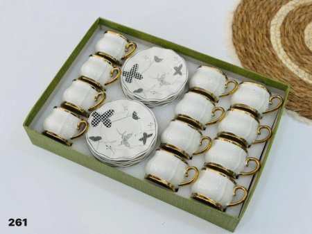 طقم 12 الفنجان قهوة رسم فراشة