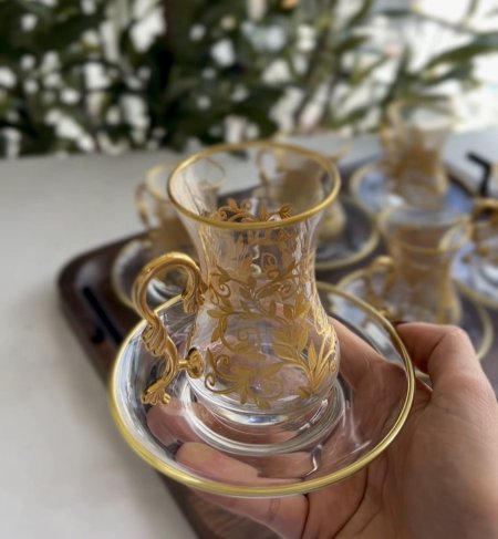 طقم 6 كاسات شاي أو قرفة تركي