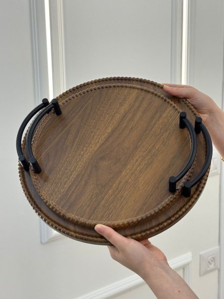 طقم 2 صنية خشب دائري