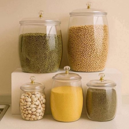 طقم 5 مرتبان حبوب اكرليك احجام كبيره