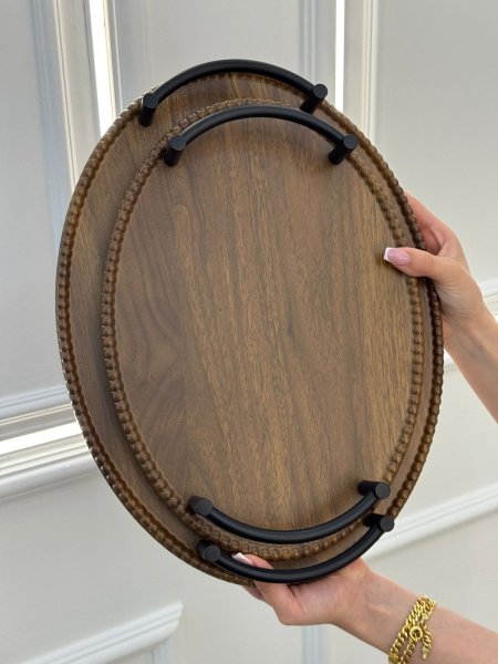 طقم 2 صنية خشب بيضاوي