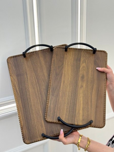 طقم 2 صنية خشب مستطيل