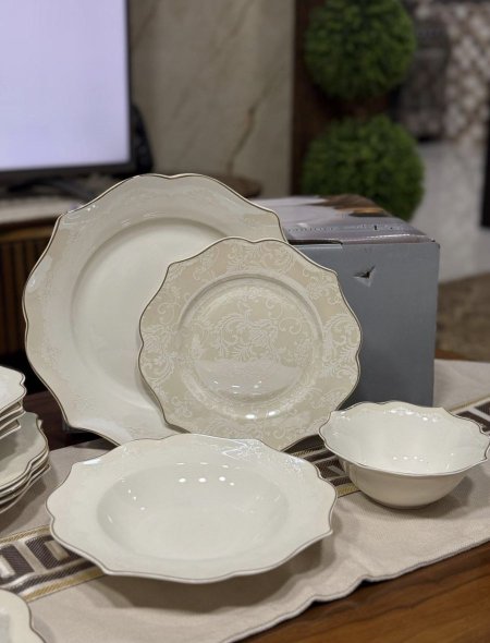 طقم سفرة 24 قطعه دانتيل الكريمي