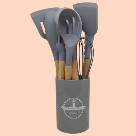 طقم مغارف 8 قطع سلكون رمادي