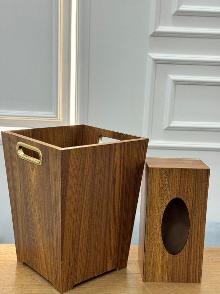 طقم سلة وعلبة محارم خشب مانجو