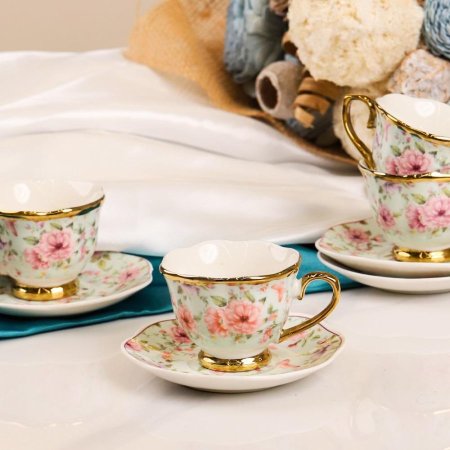 طقم 12 الفنجان قهوة اخضر ورد